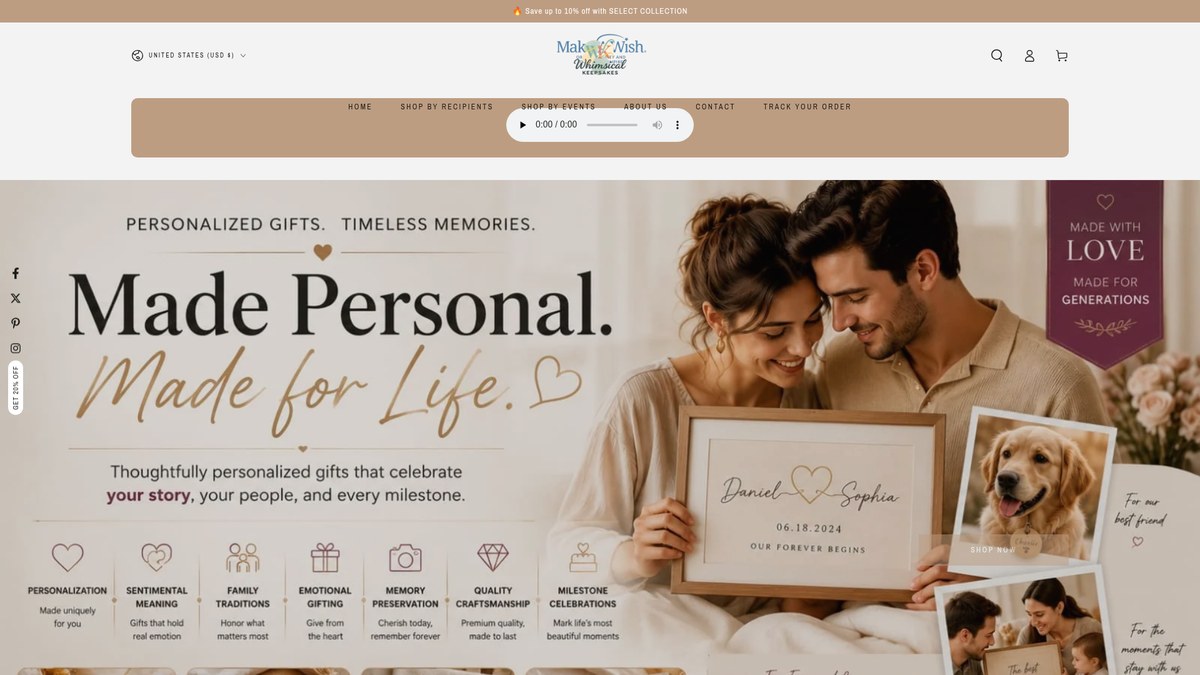 Whimsical Keepsakes live storefront screenshot